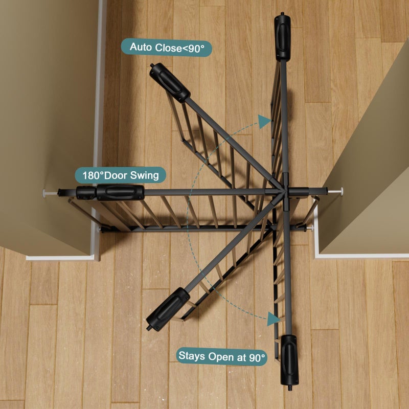 COSEND Extra Wide Baby Gate Tension Indoor Safety Gates Black Metal Large Pressure Mounted Pet Gate Walk Through Long Safety Dog Gate for The House Doorways Stairs (38.58"-43.31"/98-110CM, Black) - Image 4